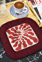 Retro Wave Motif Tasseled Presentation Napkin - Iconic Bohemian Burgundy Cream Coaster Tissue - 3