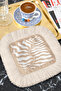 Elegant Tropical Leaf Fringed Presentation Napkin - Natural Bohemian Beige Cream Patterned Coffee Presentation Napkin - 6