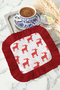Red Christmas Deer Motif Tasseled Presentation Napkin - New Year Themed Red Coaster Tissue - 7