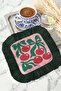 Retro Cherry Motif Fringed Presentation Napkin - Energetic Bohemian Dark Green Pink Coaster Tissue - 8