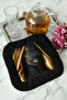 Luxurious African Art Fringed Coffee Side Serving Napkin - Stylish Bohemian Gold Black Coaster Tissue - 4