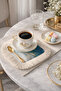 Marble Effect Fringed Serving Cocktail Napkin - Modern Gray Coaster Napkin with Aqua Gold Color - 2