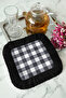 Luxury Plaid Fringed Decorative Fabric Napkin - Monochrome Modern Black and White Coaster Tissue - 7