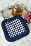 Elegant Plaid Fringed Decorative Fabric Napkin - Retro Navy Blue Coaster Tissue with Square Motif - 6