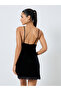 Lace Insert Velvet Slip Dress with Scallop Hem - 4