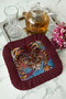 Exotic Tiger Motif Fringed Presentation Napkin - Vibrant Bohemian Red Berceste Coaster Tissue - 4