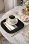 Greek Motif Fringed Coffee Side Serving Napkin - Geometric Luxury Modern Black and White Presentation Napkin - 3
