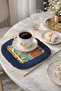 Ethnic Motif Fringed Coffee Serving Napkin - Colorful Bohemian Dark Blue Coaster Presentation Handkerchief - 3