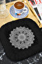 Luxury Mandala Fringed Coffee Side Presentation Napkin - Elegant Bohemian Black and White Coaster Presentation Handkerchief - 6
