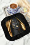 Luxurious African Art Fringed Coffee Side Serving Napkin - Stylish Bohemian Gold Black Coaster Tissue - 5