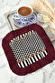 Royal Rose Motif Fringed Bohemian Presentation Napkin - Elegant Stripes Bohemian Burgundy Coaster Tissue - 4
