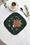 Cute Bear Fringed Childlike Presentation Napkin - Natural Teddy Bear Themed Bohemian Green Coaster Napkin