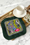 Pop Art Striped Fringed Presentation Napkin - Retro Geometric Eclectic Green Coaster Tissue - 2