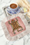 Exotic Tiger Figured Tasseled Presentation Napkin - Asian-Inspired Bohemian Powder Beige Coaster Tissue - 3