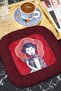 Vintage Women's Portrait Fringed Presentation Napkin - Modern Retro Burgundy Red Coffee Side Presentation Handkerchief - 7