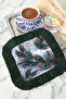 Eye-Catching Peacock Feather Fringed Presentation Napkin - Elegant Bohemian Green Primary Color Coaster Tissue - 5