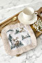 Nordic Deer Forest Fringed Coffee Side Serving Napkin - Winter Nature Rustic Green Cream Presentation Napkin - 2