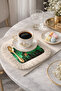 Emerald Geometric Gold Color Fringed Presentation Napkin - Green Cream Coaster Tissue with Marble Pattern - 8
