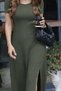 New Season Women's Short Sleeve Turtleneck Deep Slit Detail Viscose Dress - 3