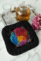 Ethnic Mandala Colorful Fringed Presentation Napkin-Artistic Bohemian Black Color Coaster Serving Napkin