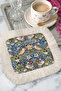 Luxury Bird Garden Motif Fringed Coffee Side Serving Napkin - Vintage Botanical Blue Beige Presentation Napkin - 8
