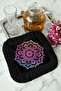 Mandala Sparkling Fringed Coffee Serving Napkin - Color Transitioning Bohemian Black Coaster Tissue - 2