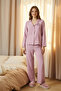 Pink Slogan and Heart Embroidered Woven Pajama Set - 3