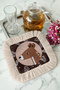 Elegant Deer Patterned Fringed Coffee Side Serving Napkin - Natural Bohemian Brown Cream Presentation Napkin - 5