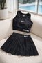 Girl's Black Crop Swimsuit Set |   Shorts with Skirt |   Sports, Pool & Sea Compatible (Buy One Size Larger) - 4