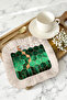 Emerald Geometric Gold Color Fringed Presentation Napkin - Green Cream Coaster Tissue with Marble Pattern - 4