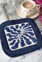 Retro Wave Motif Fringed Presentation Napkin - Flowing Minimalist Modern Navy Blue Coaster Tissue - 4