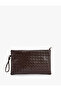 Knitted Patterned Zippered Faux Leather Large Clutch Bag - 2