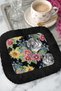 Luxurious Floral Tiger Fringed Stylish Serving Napkin - Elegant Bohemian Black Colored Under-Coffee Tray Napkin - 8