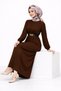 Women's Gold Chain Belt Detailed Crew Neck and Hijab Clothing Twisted Dress - 4