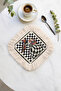 Palace Elegance Fringed Service Cocktail Napkin - Floral Checkered Bohemian Black Cream Coaster Tissue - 2