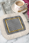 Black and White Checkered Gold Colored Fringed Presentation Napkin - Modern Luxury Beige Fringed Coaster Tissue - 5