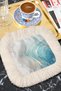 Marble Effect Fringed Serving Cocktail Napkin - Modern Gray Coaster Napkin with Aqua Gold Color - 5