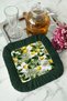 Lemon Garden Fringed Cocktail Napkin - Tropical Summer Style Dark Green Coaster Napkin - 4