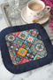 Ethnic Mosaic Fringed Bohemian Presentation Napkin - Geometric Colorful Bohemian Navy Blue Coaster Tissue