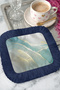 Marble Effect Fringed Coffee Side Serving Napkin - Fluid Modern Blue Gold Colored Presentation Napkin - 6