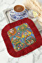 Italian Mosaic Fringed Presentation Napkin - Vibrant Mediterranean Bohemian Blue Red Coaster Serving Napkin - 3