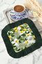 Lemon Garden Fringed Cocktail Napkin - Tropical Summer Style Dark Green Coaster Napkin - 5