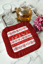 Nordic New Year's Festive Fringed Presentation Napkin - Winter Themed Rustic Red and White Coaster Napkin - 5