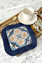 Palace Splendor Fringed Presentation Napkin - Mediterranean Breeze Bohemian Navy Blue Gold Coaster Napkin - 7