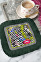 Pop Art Striped Fringed Presentation Napkin - Retro Geometric Eclectic Green Coaster Tissue - 5