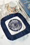 Luxurious Ocean Motif Fringed Presentation Napkin - Nautical Coastal Themed Navy Blue Coaster Tissue - 3