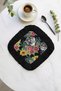 Luxurious Floral Tiger Fringed Stylish Serving Napkin - Elegant Bohemian Black Colored Under-Coffee Tray Napkin - 6