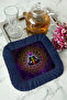 Mandala Fringed Presentation Napkin - Meditation Themed Bohemian Purple Navy Blue Coaster Napkin - 2