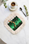 Emerald Geometric Gold Color Fringed Presentation Napkin - Green Cream Coaster Tissue with Marble Pattern - 3