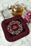 Flawless Winter Wreathed Fringed Presentation Decoration Handkerchief-Christmas Plaid Rustic Burgundy Coffee Side Napkin - 5